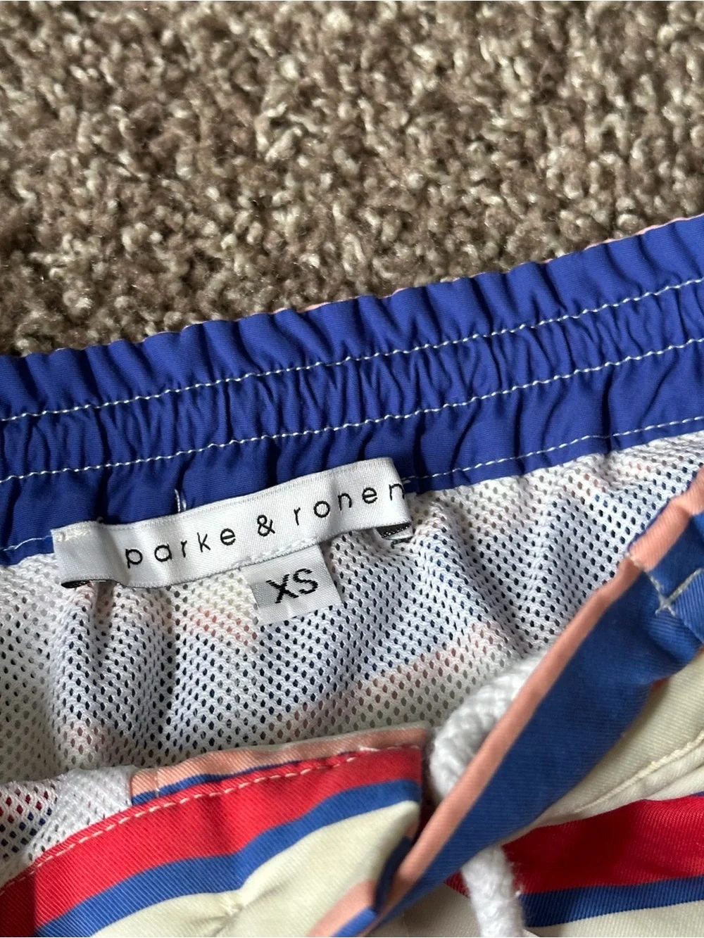 Parke & Ronen Pink, Blue & White Striped Swim Trunks Men’s XS Swimsuit